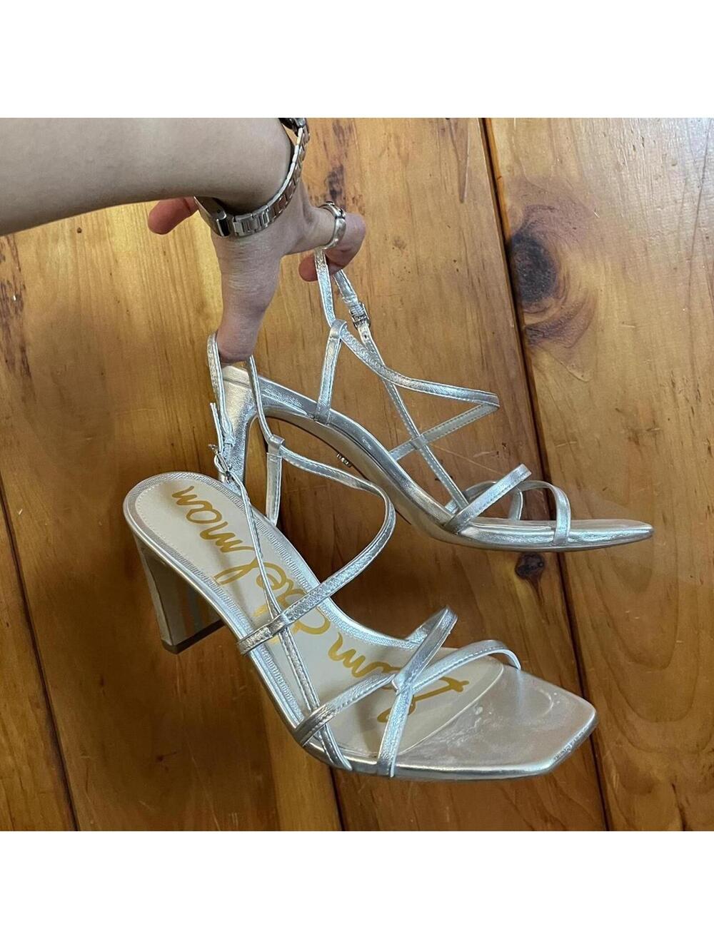 Silver strappy block heel sandals. sam edelman emmie heels size 8.5